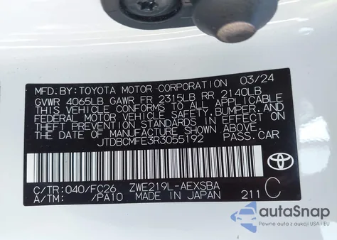 2024 Toyota Corolla Hybrid Se z USA, uszkodzony, nr VIN JTDBCMFE3R3055192